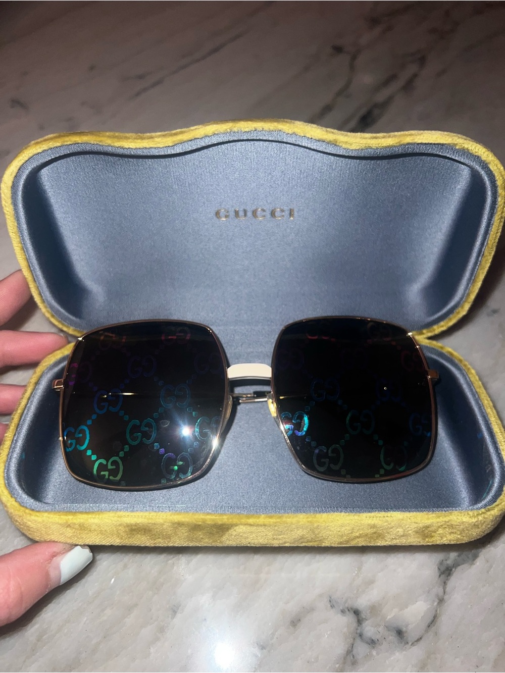 Gucci Gold GG04141 Frame Sunglasses with Multicolor Reflective Lens